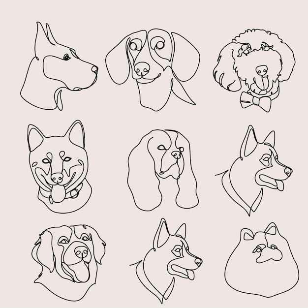 Disegno a tratteggio continuo di cani semplice illustrazione vettoriale in stile minimalismo