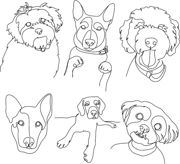 Continuous line drawing of dogs simple minimalism style vector illustration