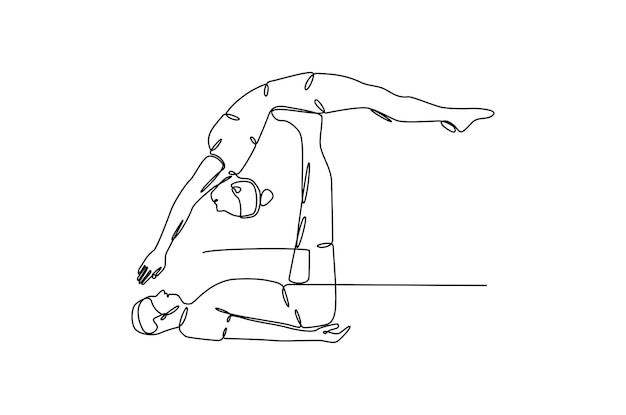 Disegno a tratteggio continuo di un vettore premium di illustrazioni vettoriali per allenamento yoga