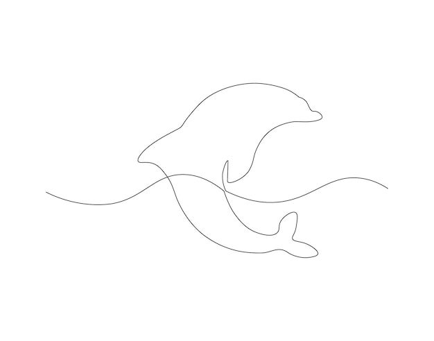 Continuous line drawing of dolphin One line of dolphin Marine animal concept continuous line art Editable outline