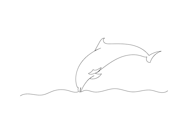 Continuous line drawing of dolphin with the ocean Minimalism art