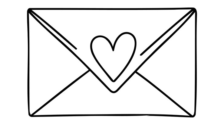 Vector continuous line drawing of envelope with red heart valentines day template for love cards and invitations