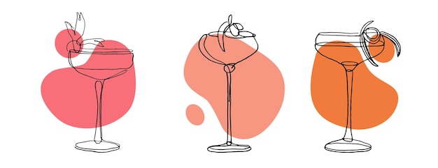 Vector continuous line drawing of exotic cocktail drinks vector