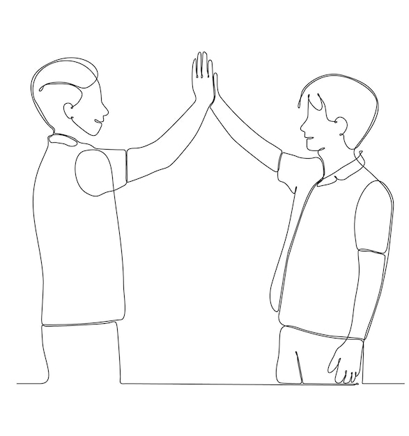 continuous line drawing of father high-fiving son