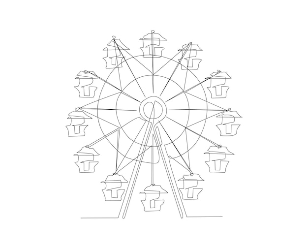 Vector continuous line drawing of ferris wheel