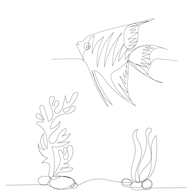 Continuous line drawing of fish swim