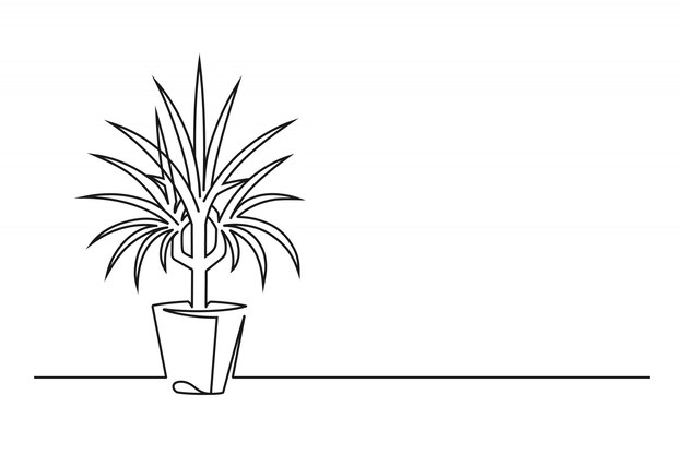 Continuous line drawing of a flower in a pot