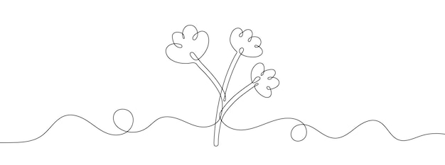 Vector continuous line drawing of flower single line plant icon