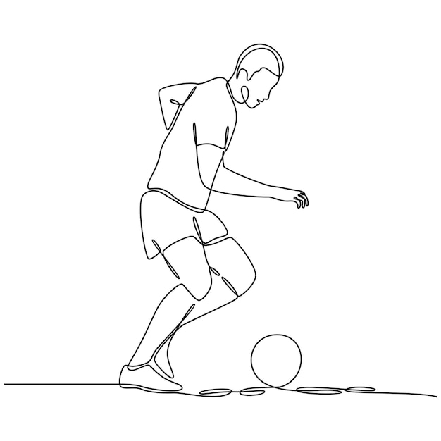 Disegno a tratteggio continuo di un giocatore di football isolato su uno sfondo bianco illustrazione vettoriale