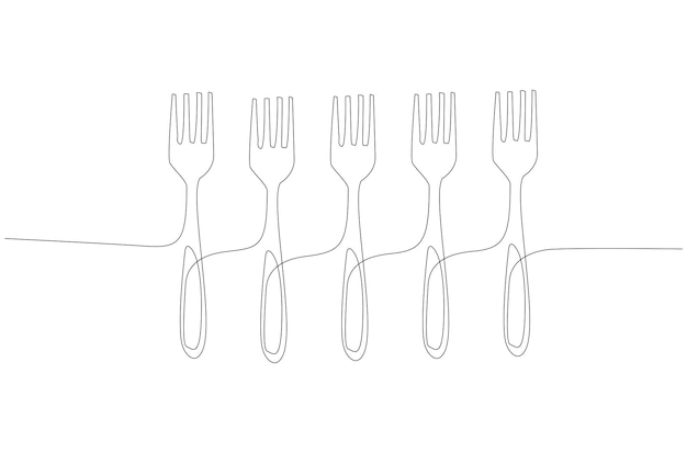 Vector continuous line drawing of fork spoon isolated on white background vector premium vector