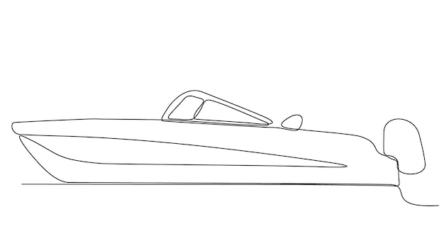 One single line drawing of fast speed boat sailing on the sea graphic