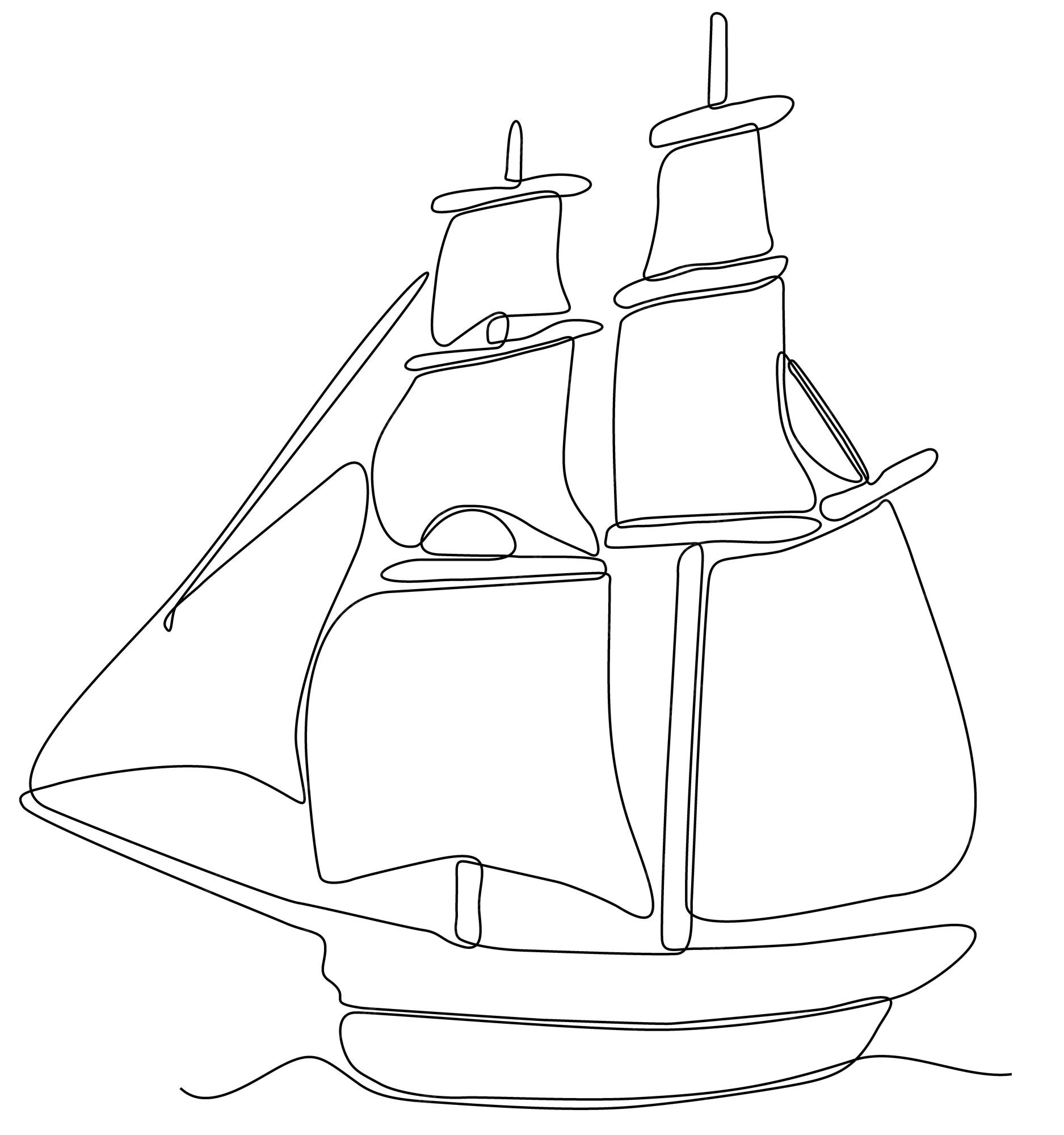 One single line drawing of fast speed boat sailing on the sea graphic