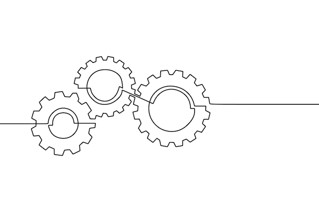 Continuous line drawing of gears wheel
