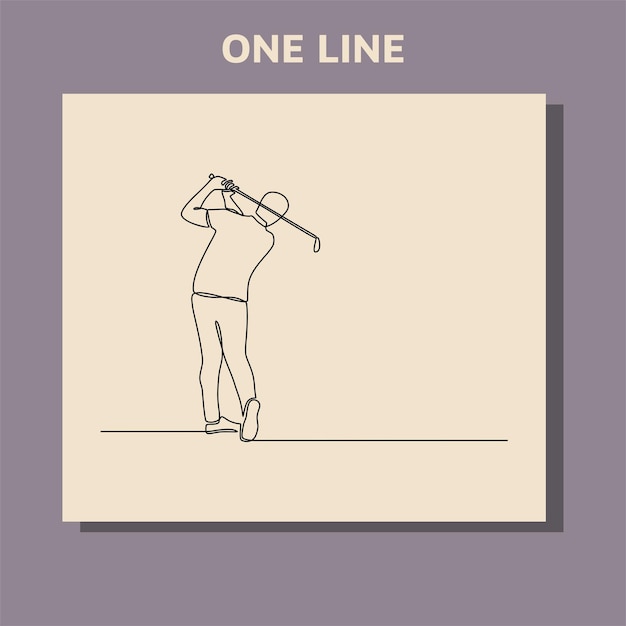 Continuous line drawing of the Golfer hit the ball in full swing to compete