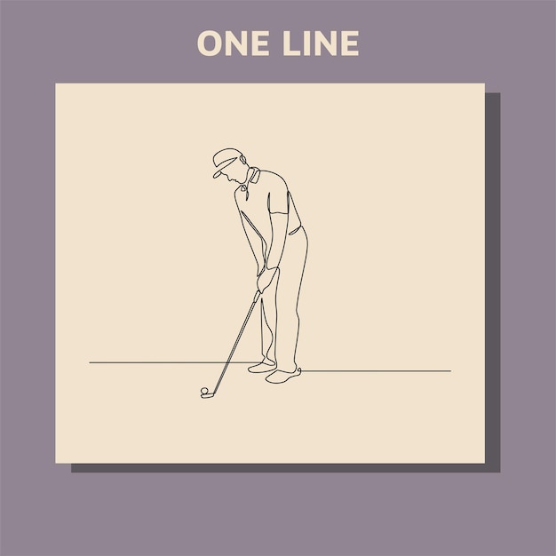 Непрерывный рисунок, на котором игрок в гольф отбивает мяч вовсю, чтобы соревноваться