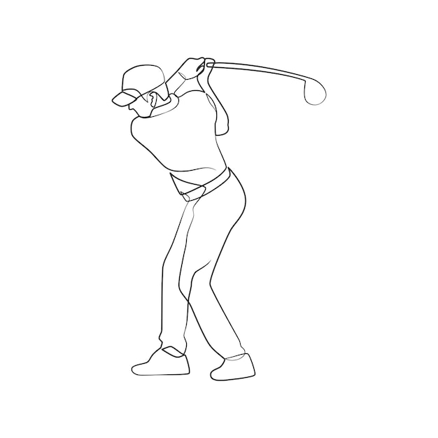 Continuous line drawing of golfer