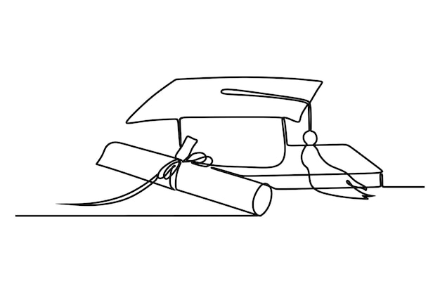 continuous line drawing of graduate hat