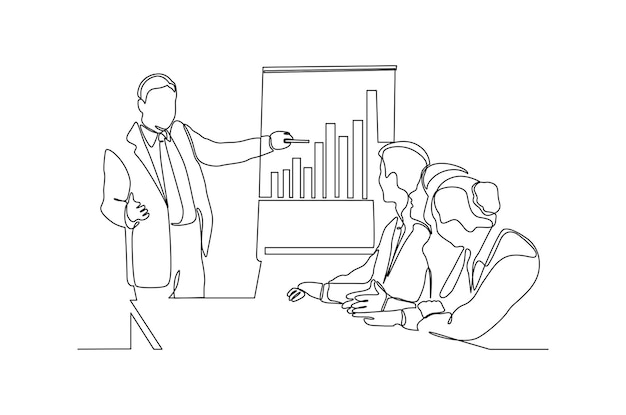 Continuous line drawing of a group of people at work meeting vector illustration premium vector