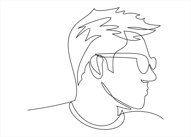 Continuous line drawing of guy in glasses.flat vector icon