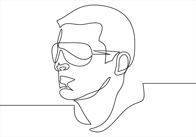 continuous line drawing of guy in glassesflat vector icon