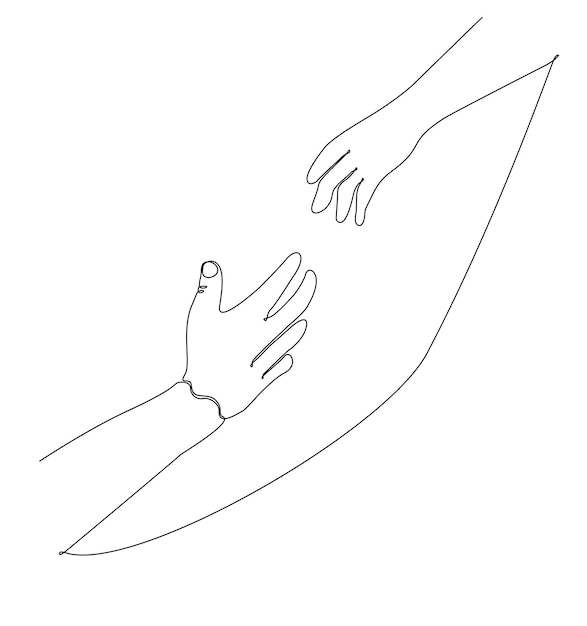 continuous line drawing of hand asking for help