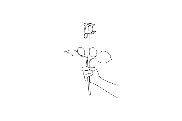 Continuous line drawing of a hand holding a beautiful flower vector illustration premium vector