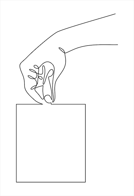 continuous line drawing of hand holding blank piece of paper illustration concept