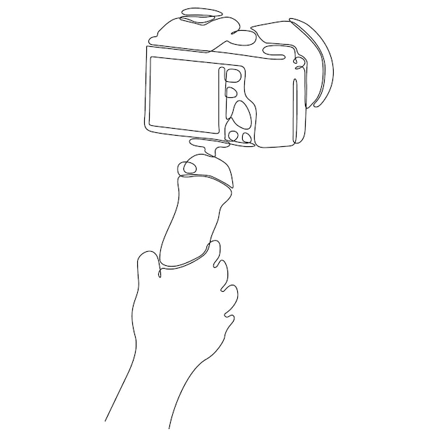 continuous line drawing hand holding digital camera