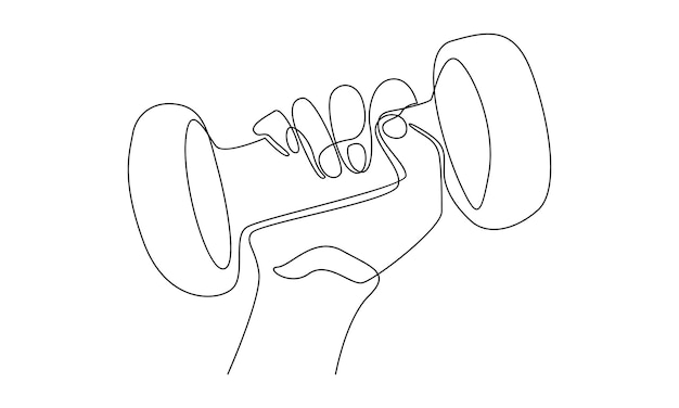 Continuous line drawing of hand holding dumbbell