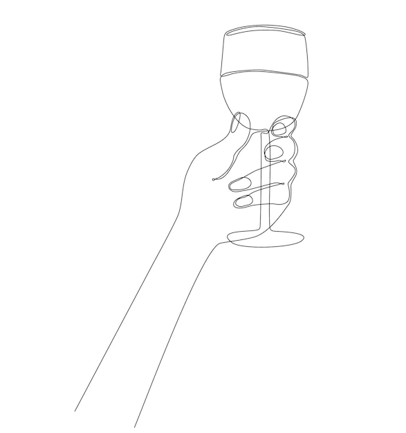 Continuous line drawing hand holding glass