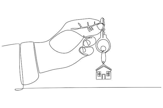 continuous line drawing of a hand holding a house key vector illustration