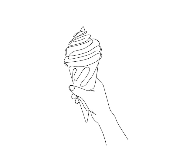 Vector continuous line drawing of hand holding ice cream cone ice cream cone simple line art with active stroke