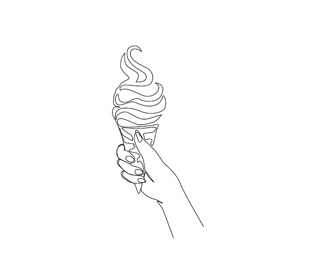 Disegno a linea continua del cono gelato a mano cono gelato semplice linea arte con tratto attivo