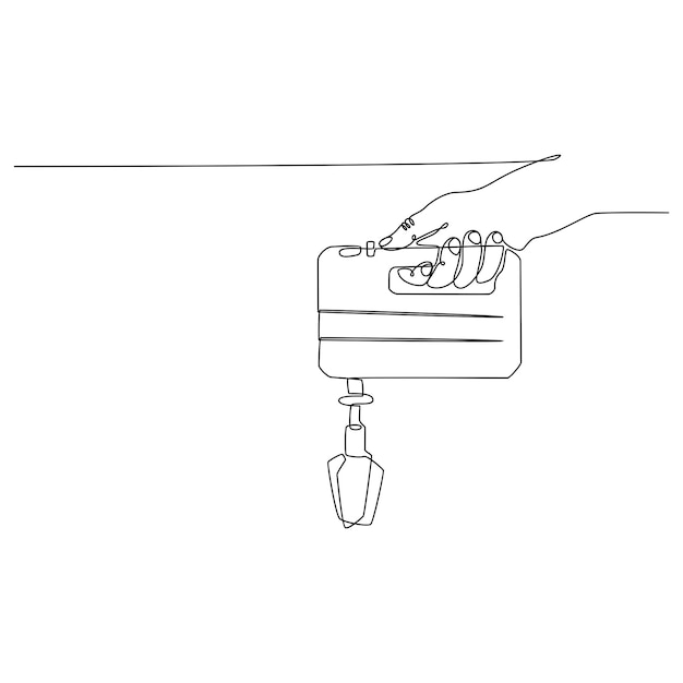 continuous line drawing of a hand holding a mixer vector illustration