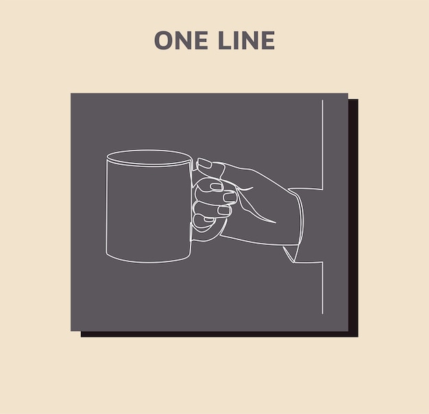 Continuous line drawing of hand holding a mug isolated