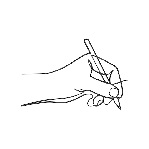 Continuous line drawing of hand holding pen and writing or drawing Hand holding pen one line art