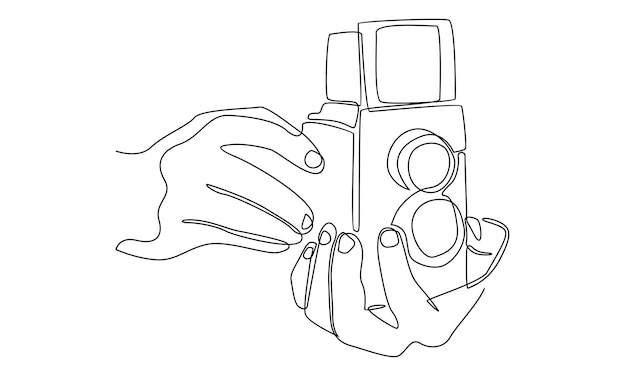 continuous line drawing of hand holding photo camera