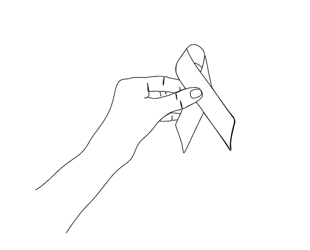 Disegno a linea continua del nastro che tiene la mano arte della linea di consapevolezza del cancro ai reni con tratto modificabile