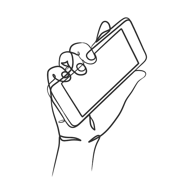 Continuous line drawing of hand holding smart phone Outline drawing of hand holding smart  phone