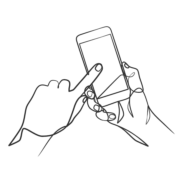 Continuous line drawing of hand holding smart phone Outline drawing of hand holding smart  phone