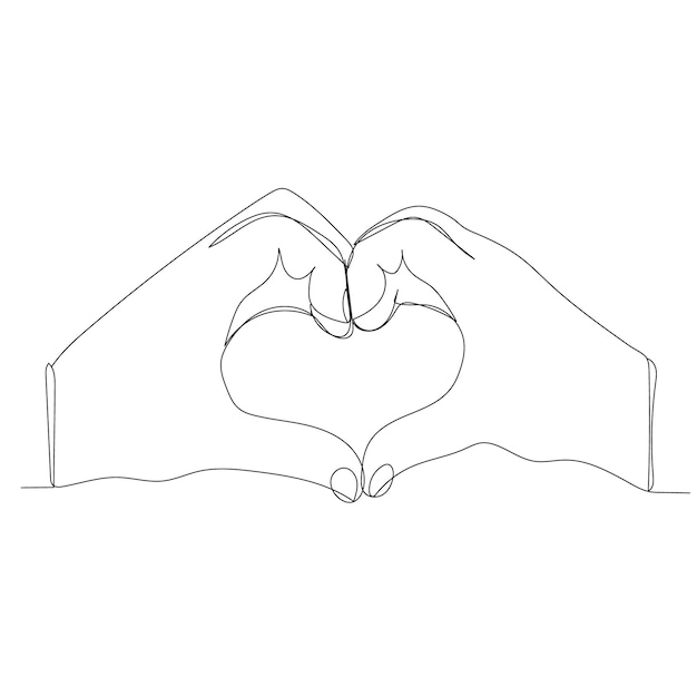 Vector continuous line drawing hands make heart sign