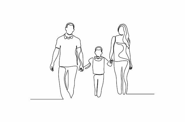 Continuous line drawing of happy family profile vector illustration premium vector