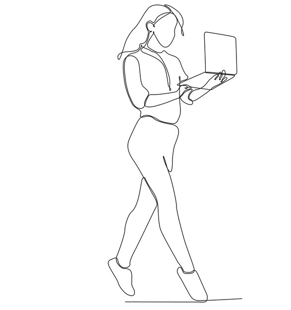 continuous line drawing of happy jumping businesswoman vector illustration