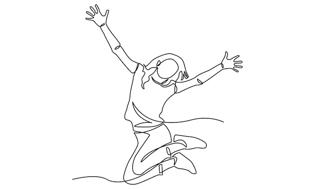 Continuous line drawing of Happy jumping girls