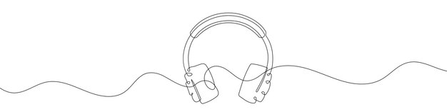 Vector continuous line drawing of headphones one line drawing background