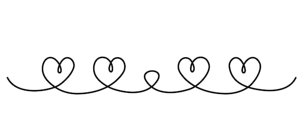Continuous line drawing of hearts One line love concept Frame from continuous hearts Valentine day