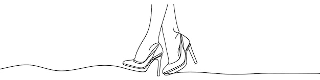 continuous line drawing of high heels shoes on white background
