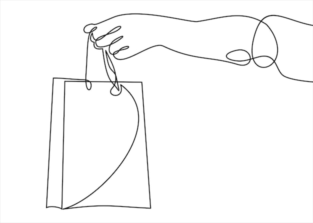 continuous line drawing of holding shopping bag vector illustration