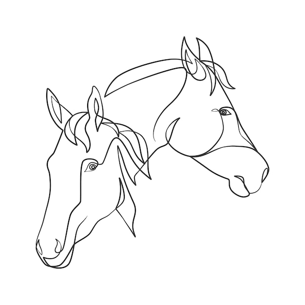 Disegno a tratteggio continuo della testa di cavallo testa di cavallo un disegno a tratteggio in stile minimalista