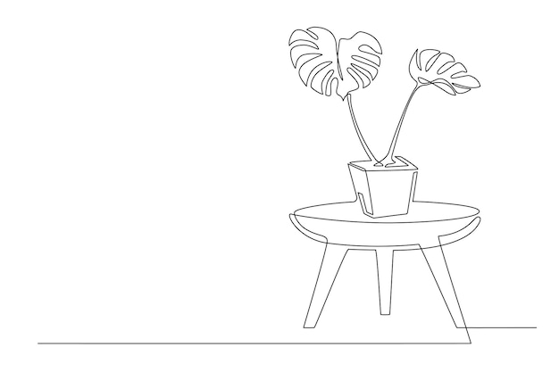 Disegno a tratteggio continuo della pianta della casa monstera in vaso su stile arte linea tavolo tratto modificabile continuo una linea disegnata a mano di bellissimo fiore illustrazione vettoriale minimalista isolata